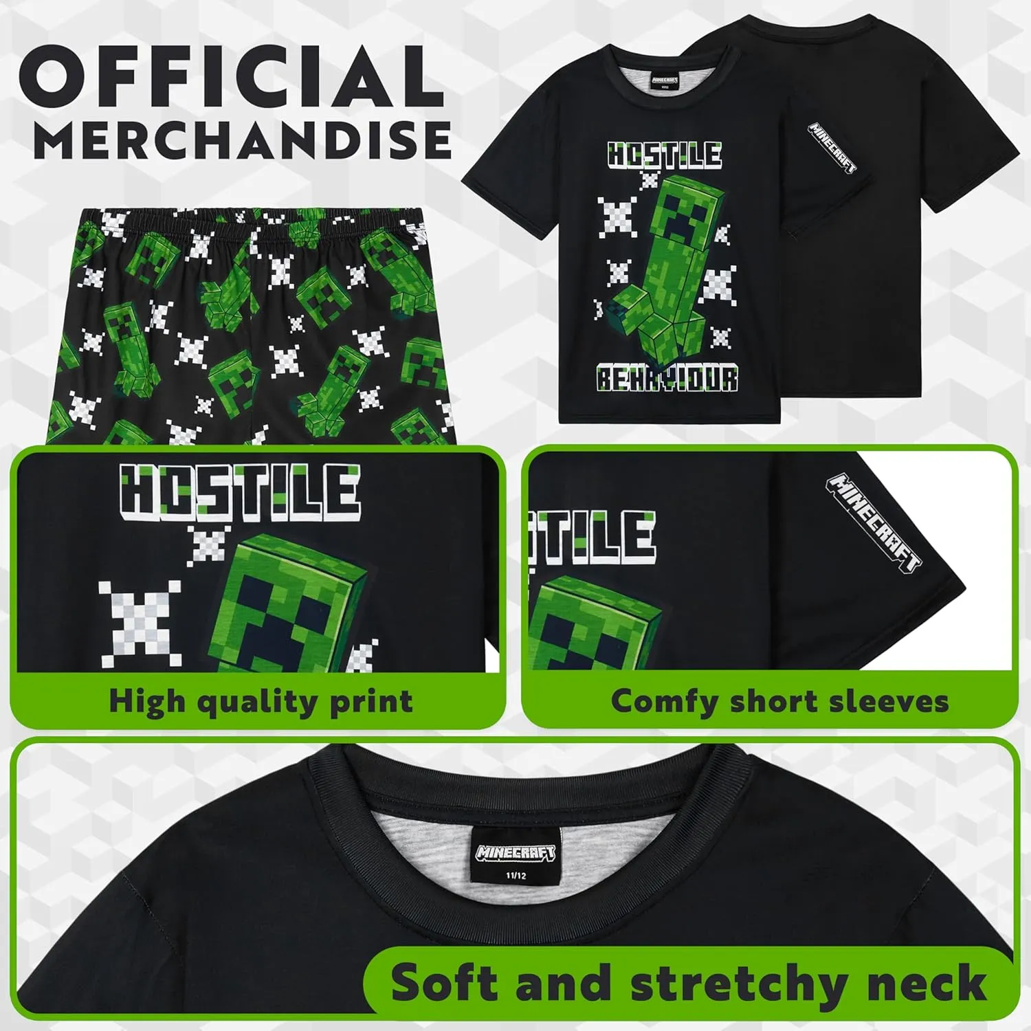Minecraft Boys Pajamas Creeper Short PJs Set Sleepwear Loungewear Summer Kids Gifts for Kids