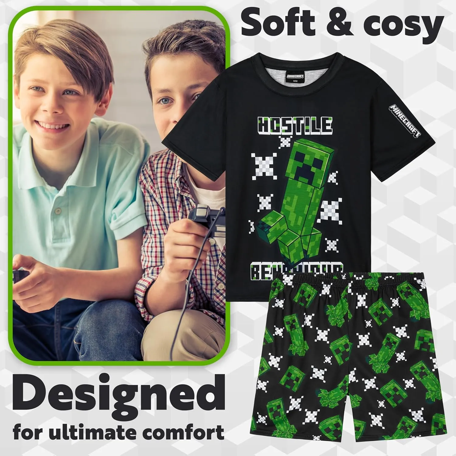 Minecraft Boys Pajamas Creeper Short PJs Set Sleepwear Loungewear Summer Kids Gifts for Kids