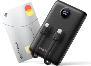 Mini Portable Charger with Built-in Cables 22.5W Fast Charging Power Bank USB-C Small Battery Pack 10000mAh Travel Essential Slim Battery for iPhone 16/15/14, Samsung 24/23, and More