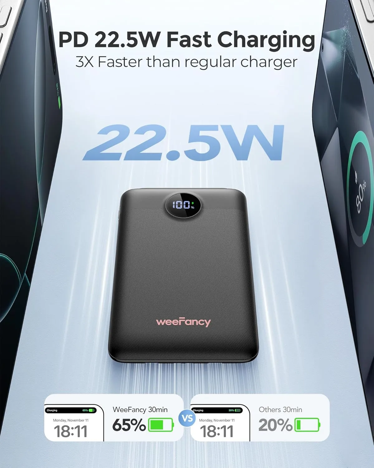 Mini Portable Charger with Built-in Cables 22.5W Fast Charging Power Bank USB-C Small Battery Pack 10000mAh Travel Essential Slim Battery for iPhone 16/15/14, Samsung 24/23, and More