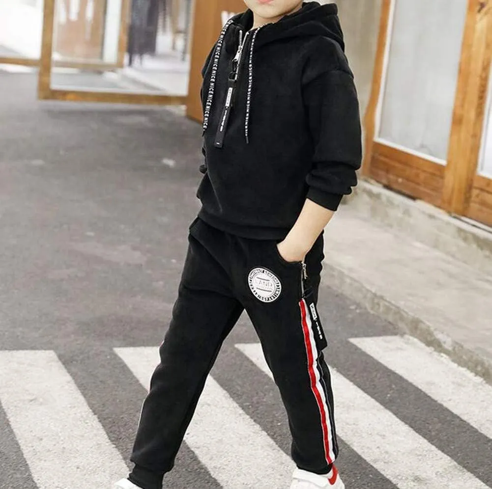 Monvecle Little to Big Boys' Velour & Fleece Hoodie Tracksuit Sweatshirt Top   Sweatpant Velvet Fleece Jogger 2pcs Set
