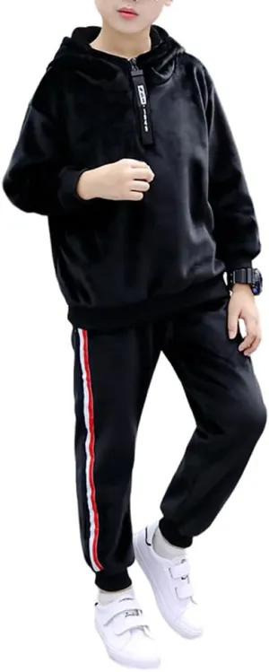 Monvecle Little to Big Boys' Velour & Fleece Hoodie Tracksuit Sweatshirt Top   Sweatpant Velvet Fleece Jogger 2pcs Set