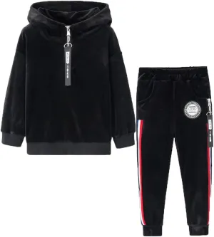 Monvecle Little to Big Boys' Velour & Fleece Hoodie Tracksuit Sweatshirt Top   Sweatpant Velvet Fleece Jogger 2pcs Set
