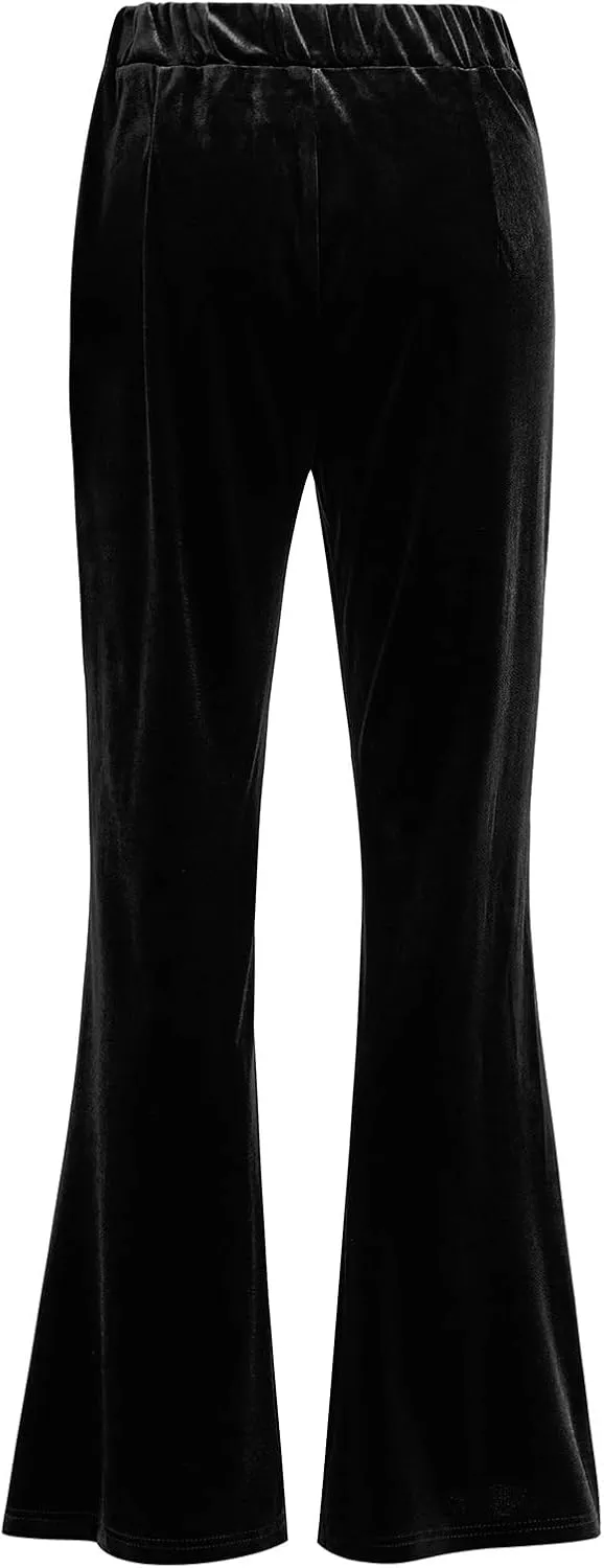 ODIZLI Velvet Pants for Women High Waist Bell Bottom Flare Pants Palazzo Casual Trousers