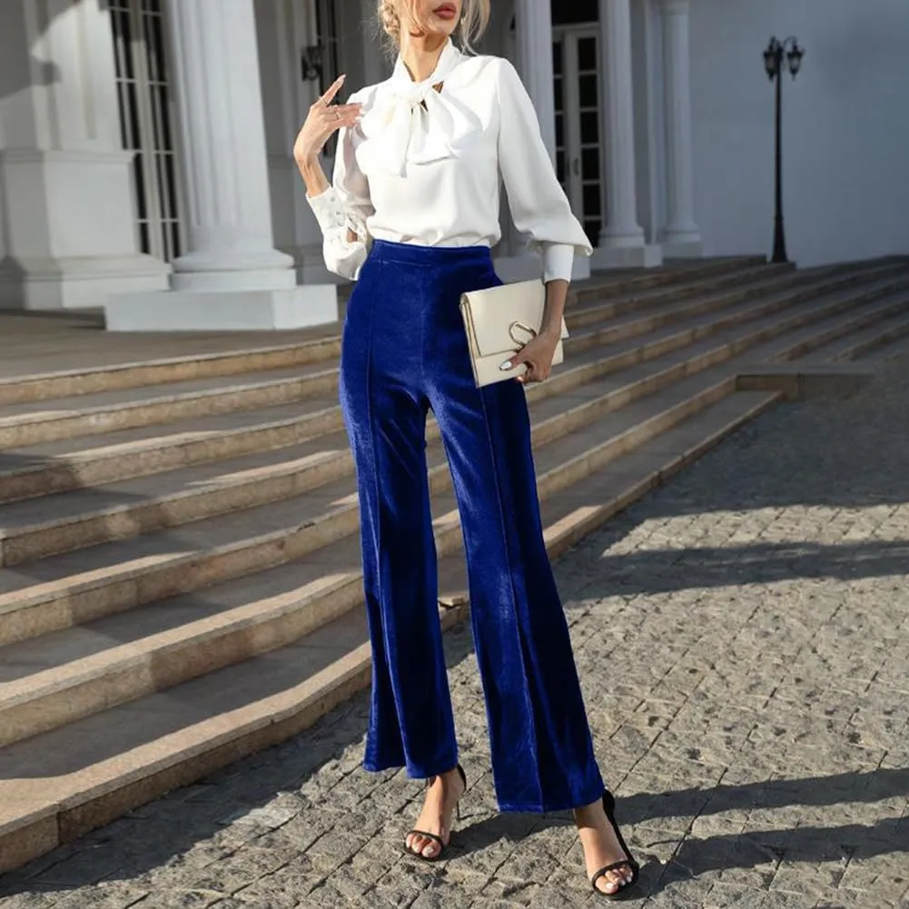 ODIZLI Velvet Pants for Women High Waist Bell Bottom Flare Pants Palazzo Casual Trousers