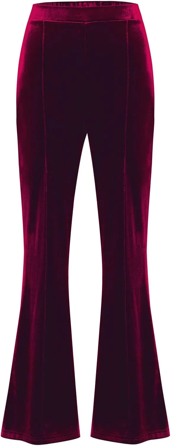 ODIZLI Velvet Pants for Women High Waist Bell Bottom Flare Pants Palazzo Casual Trousers