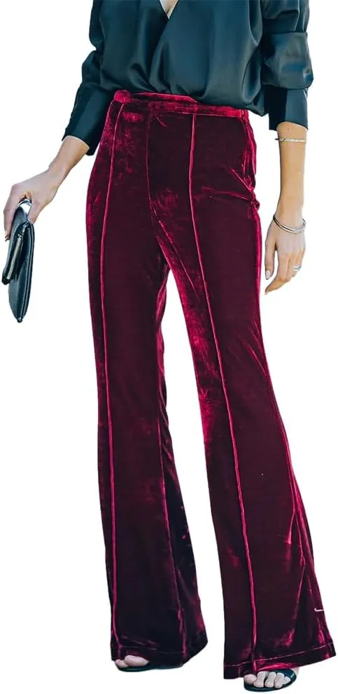 ODIZLI Velvet Pants for Women High Waist Bell Bottom Flare Pants Palazzo Casual Trousers