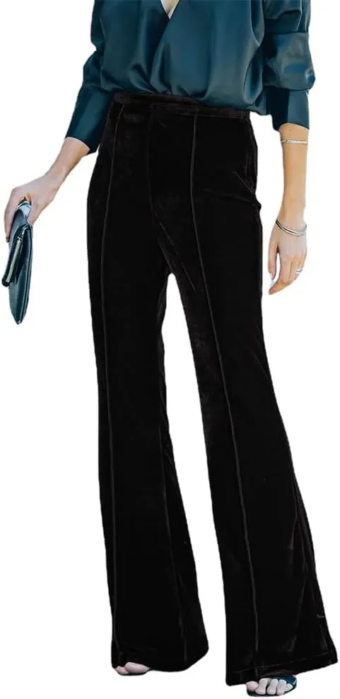 ODIZLI Velvet Pants for Women High Waist Bell Bottom Flare Pants Palazzo Casual Trousers