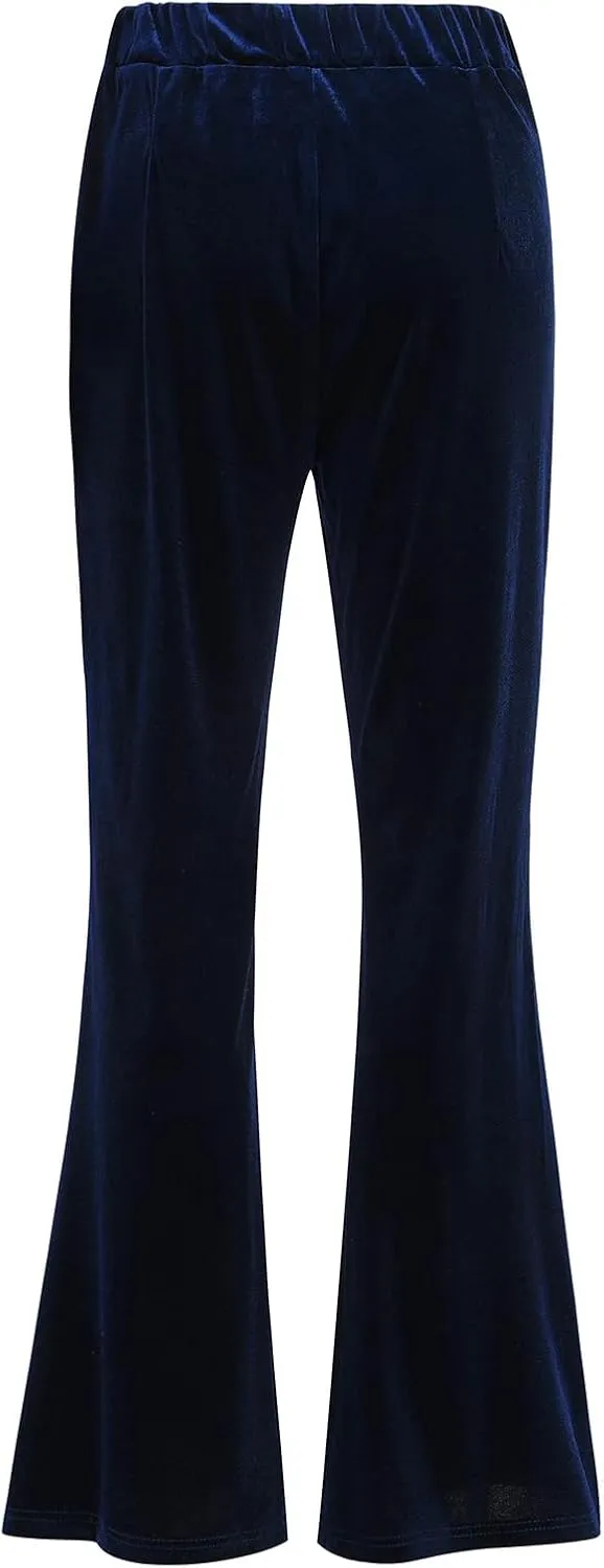 ODIZLI Velvet Pants for Women High Waist Bell Bottom Flare Pants Palazzo Casual Trousers