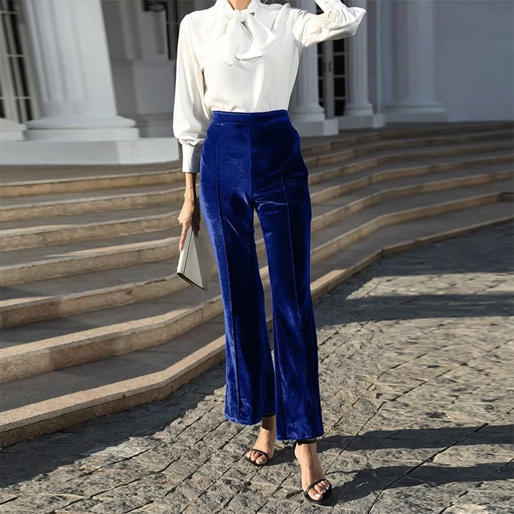 ODIZLI Velvet Pants for Women High Waist Bell Bottom Flare Pants Palazzo Casual Trousers