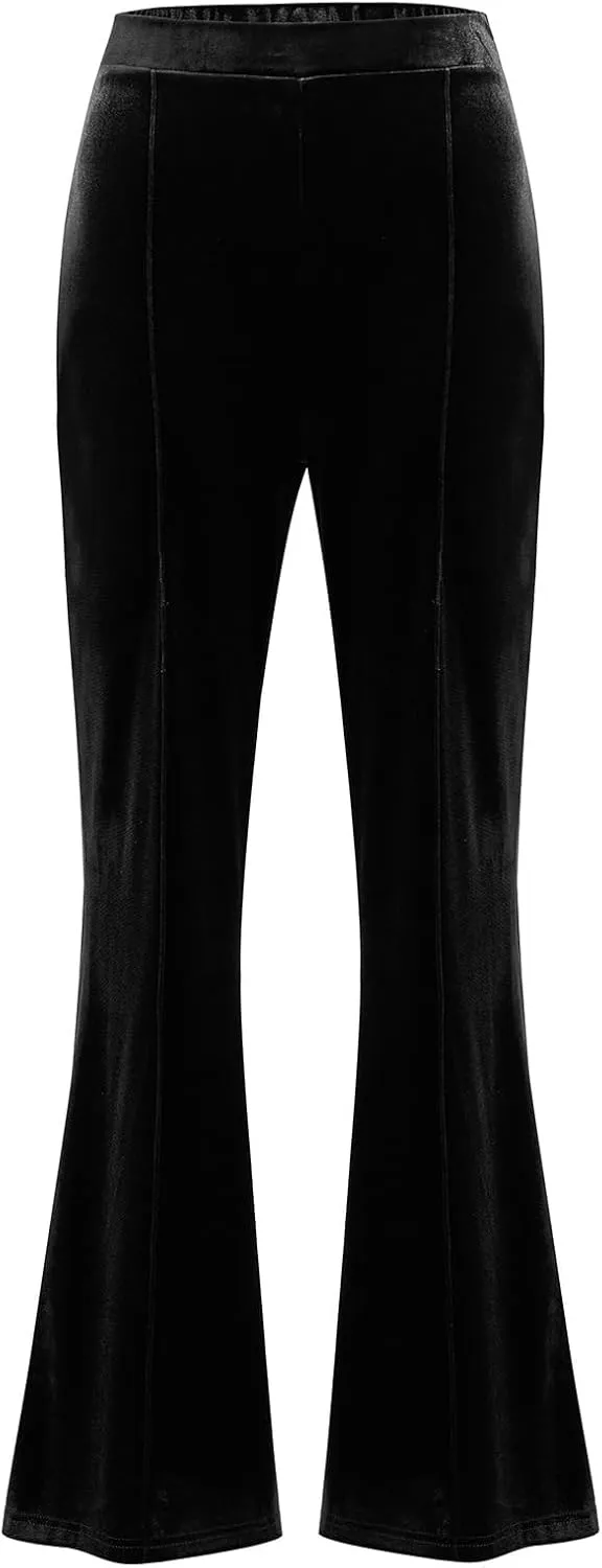 ODIZLI Velvet Pants for Women High Waist Bell Bottom Flare Pants Palazzo Casual Trousers