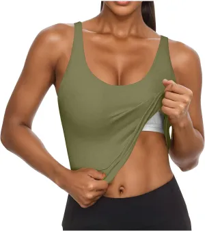 Oplxuo Womens Shelf Bra Tank Tops Sleeveless Scoop Neck Workout Camis Yoga Shirt Solid Color Slim Fitted Undershirt