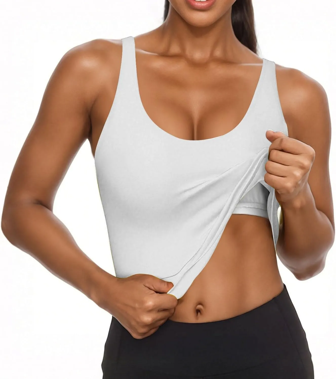 Oplxuo Womens Shelf Bra Tank Tops Sleeveless Scoop Neck Workout Camis Yoga Shirt Solid Color Slim Fitted Undershirt