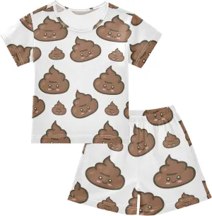 Pajama Sets Short Sleeve Small Cute Poop Pattern Soft Cotton Summer Sleepwear 2 Piece PJS Size 5-14T