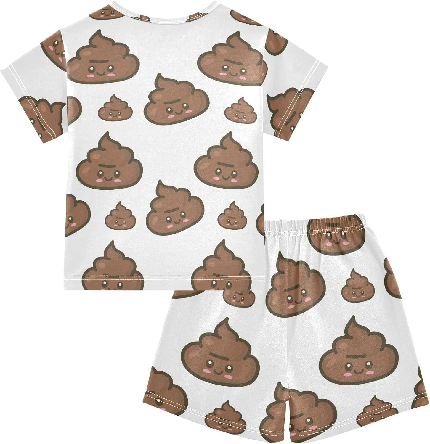 Pajama Sets Short Sleeve Small Cute Poop Pattern Soft Cotton Summer Sleepwear 2 Piece PJS Size 5-14T