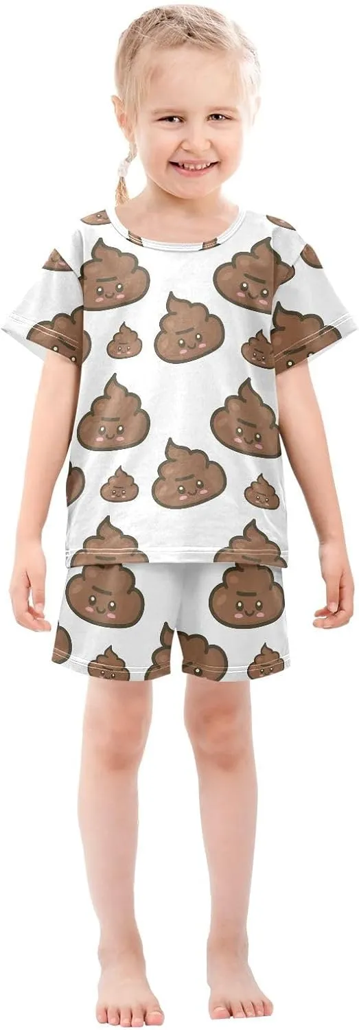 Pajama Sets Short Sleeve Small Cute Poop Pattern Soft Cotton Summer Sleepwear 2 Piece PJS Size 5-14T