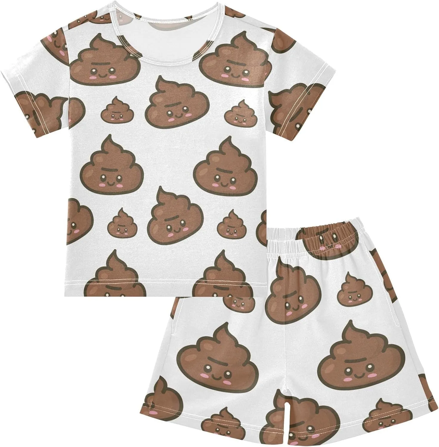 Pajama Sets Short Sleeve Small Cute Poop Pattern Soft Cotton Summer Sleepwear 2 Piece PJS Size 5-14T