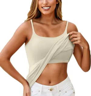 Palaver Womens Tank Tops With Built In Bras Summer Plus Size Padded Workout Tops Casual Crew Neck Sleeveless Camisole