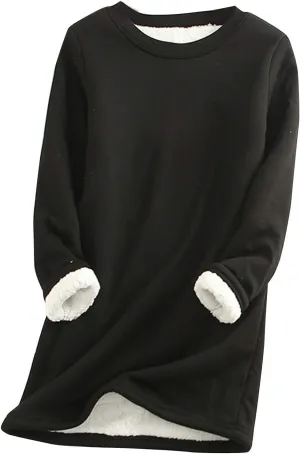 PEHMEA Women's Winter Warm Sherpa Lined Fleece Sweatshirt Crewneck Sport Pullover Loungewear Tops