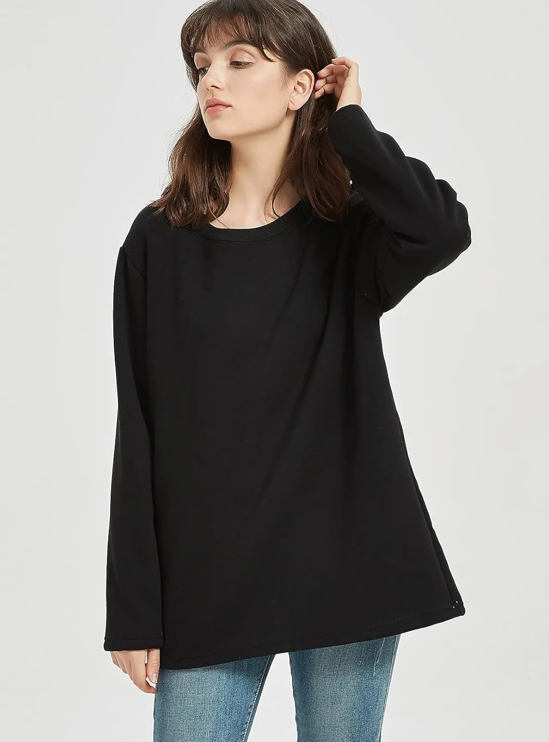 PEHMEA Women's Winter Warm Sherpa Lined Fleece Sweatshirt Crewneck Sport Pullover Loungewear Tops