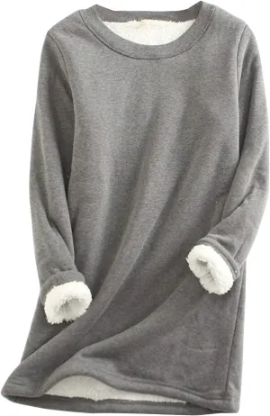 PEHMEA Women's Winter Warm Sherpa Lined Fleece Sweatshirt Crewneck Sport Pullover Loungewear Tops