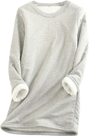 PEHMEA Women's Winter Warm Sherpa Lined Fleece Sweatshirt Crewneck Sport Pullover Loungewear Tops