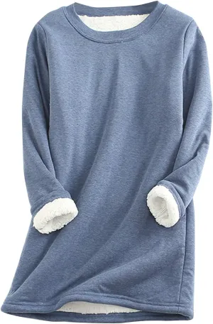 PEHMEA Women's Winter Warm Sherpa Lined Fleece Sweatshirt Crewneck Sport Pullover Loungewear Tops