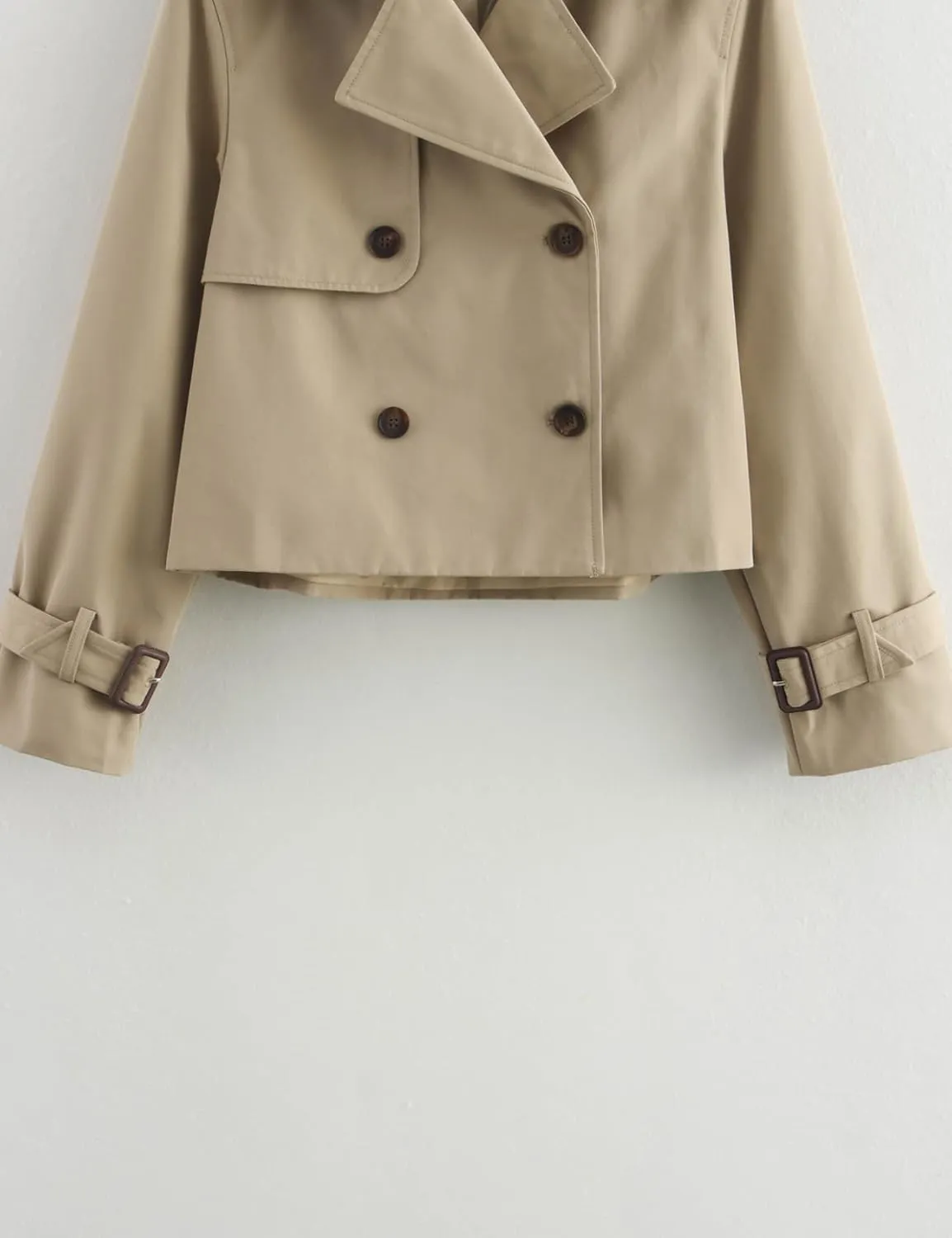 Perbai Womens Crop Double Breasted Trench Coat Long Sleeve Notched Lapel Work Office Cropped Jacket