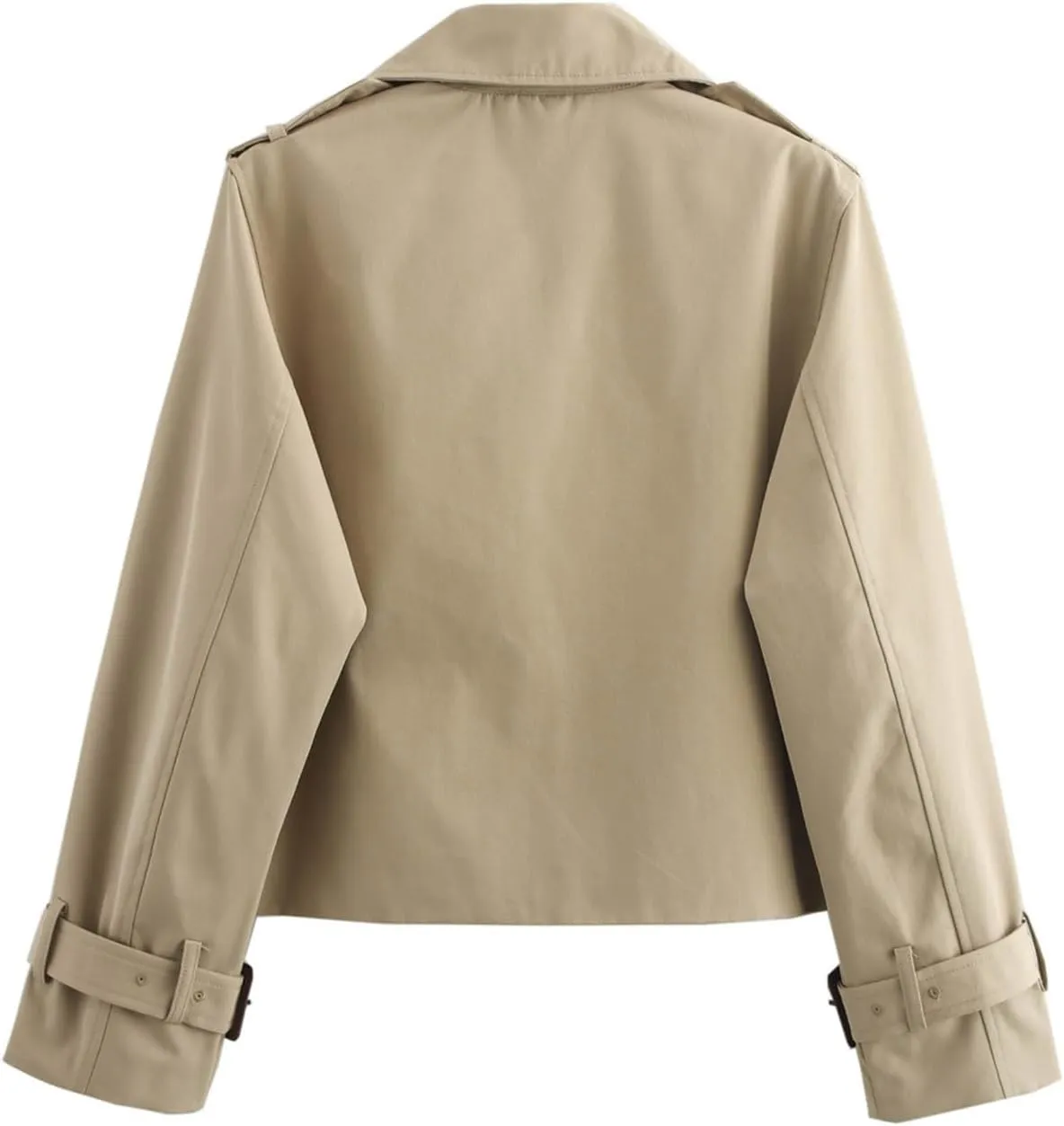 Perbai Womens Crop Double Breasted Trench Coat Long Sleeve Notched Lapel Work Office Cropped Jacket