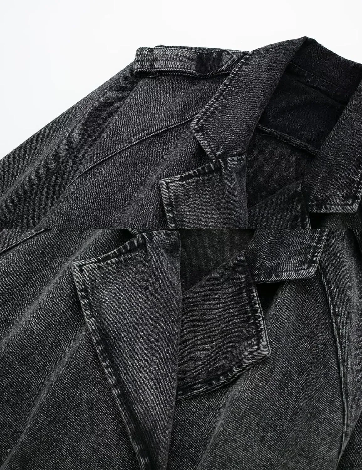 Perbai Womens Cropped Trench Coat Lapel Double Breasted Short Denim Peacoat Trucker Jacket with Belt