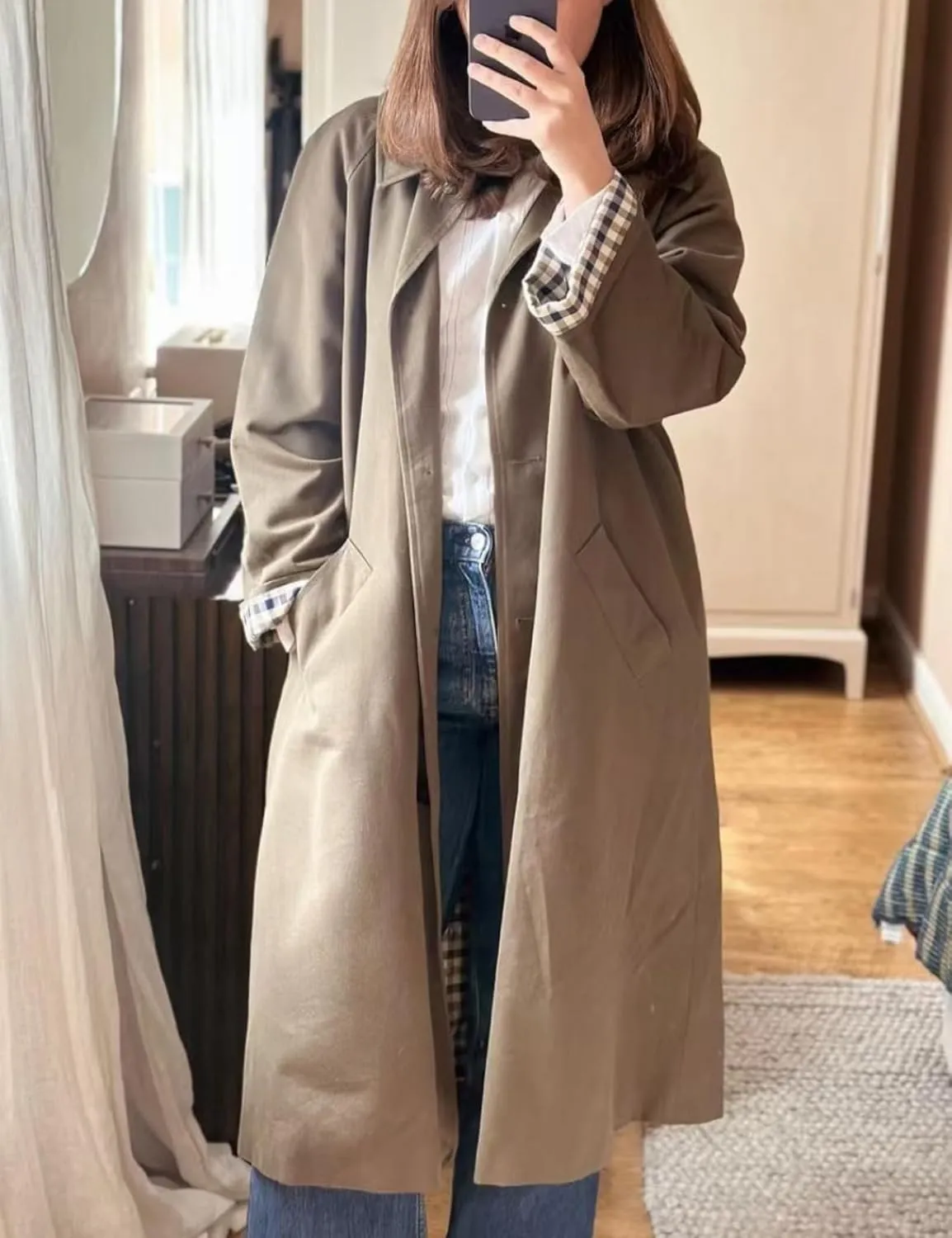 Perbai Women's Oversized Long Trench Coat Single Breasted Lapel Windproof Overcoat Peacoat with Pockets
