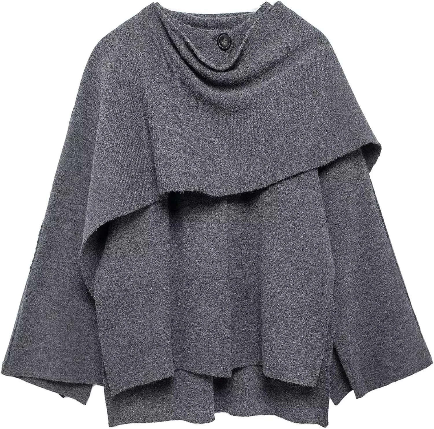 Perbai Women's Oversized Scarf Jacket Wool Blend Trench Coats Side Split Fall Winter Peacoat Shawl Wraps(Grey-L)