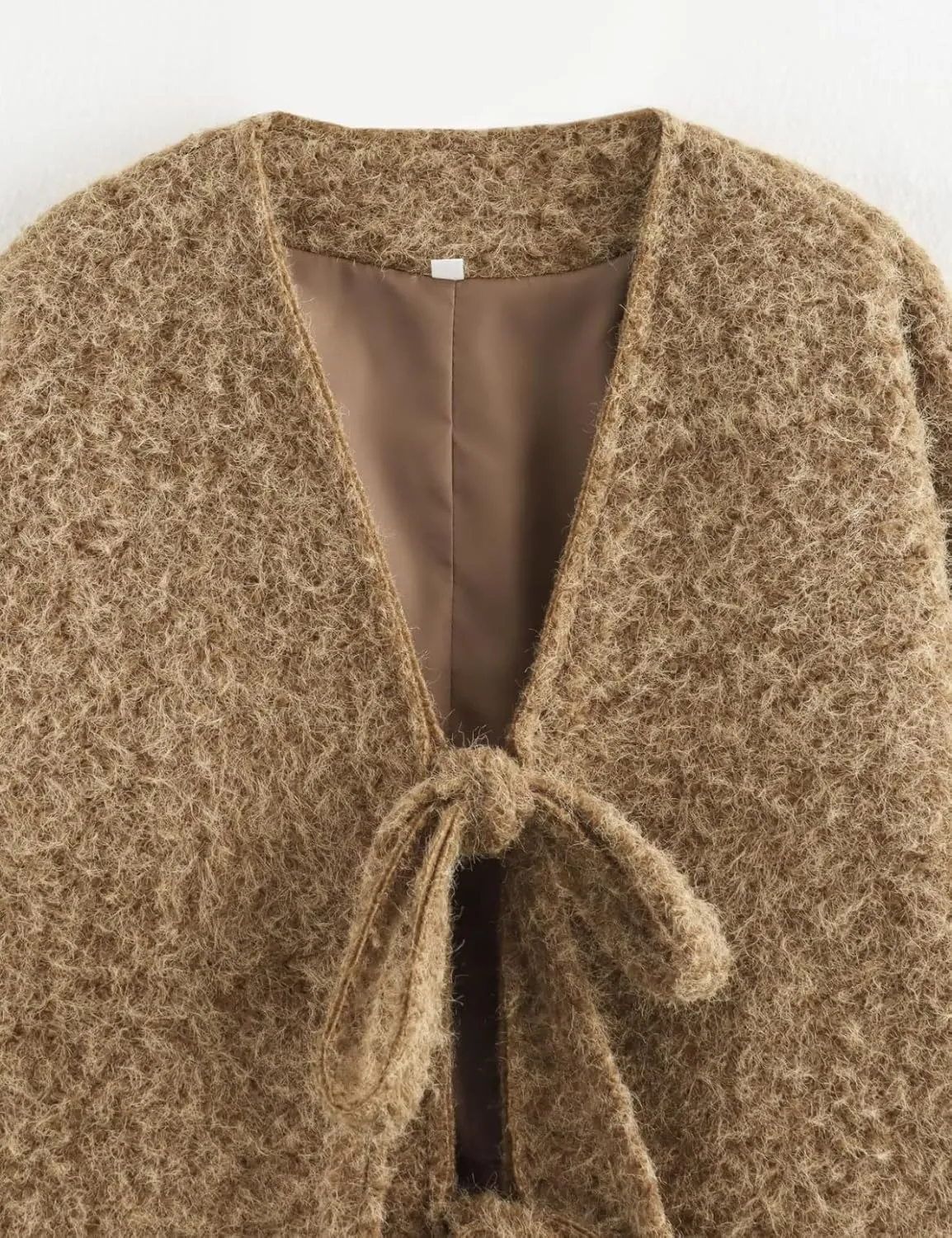 Perbai Women's Tie Front Bow Cardigan Jacket Fuzzy Wool Blend Long Sleeve Batwing Oversized Winter Trench Coats