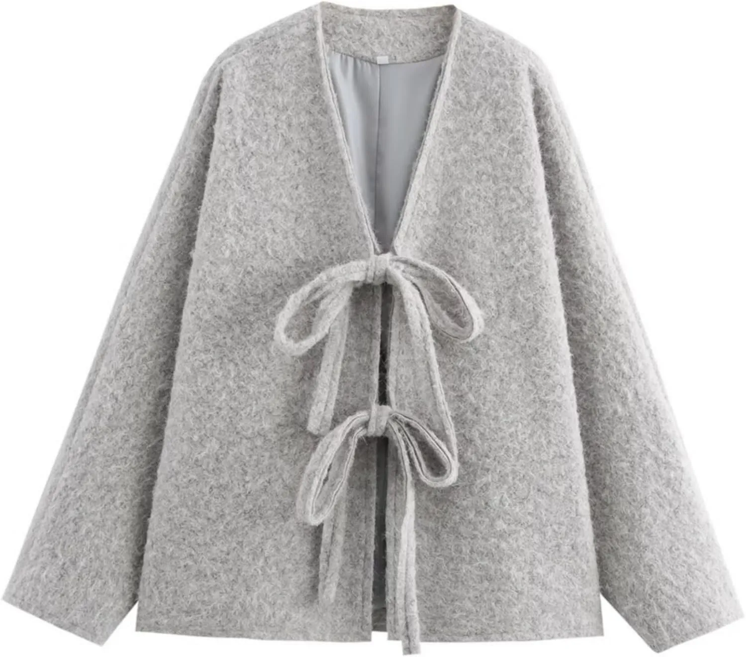 Perbai Women's Tie Front Bow Cardigan Jacket Fuzzy Wool Blend Long Sleeve Batwing Oversized Winter Trench Coats
