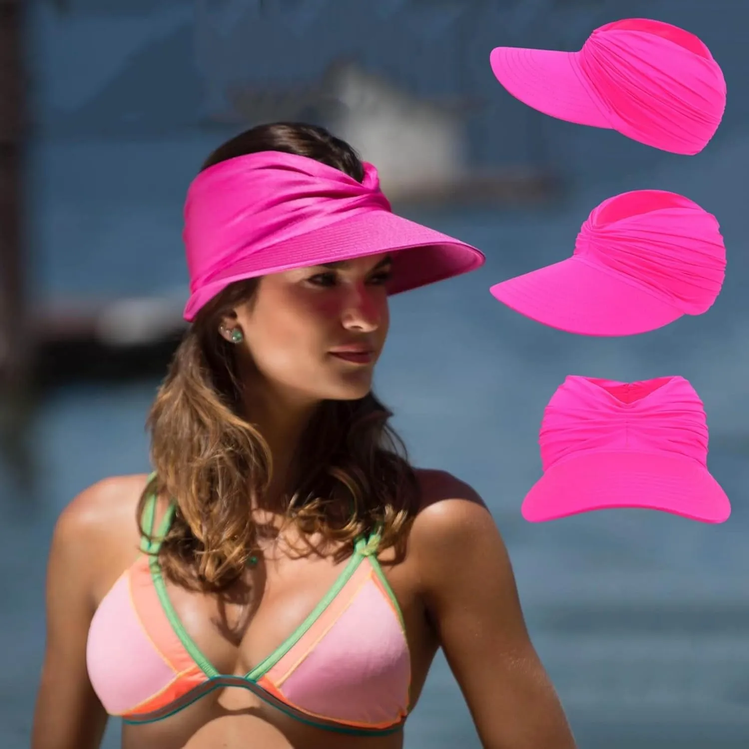 Peshoriadm Summer Women's Sun Hat, Elastic Top Ponytail Cap with Adjustable, Light Wide Brim Golf Beach Sun Hat