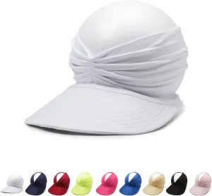 Peshoriadm Summer Women’s Sun Hat, Elastic Top Ponytail Cap with Adjustable Wide Brim Visor for Outdoor Sports & Travel