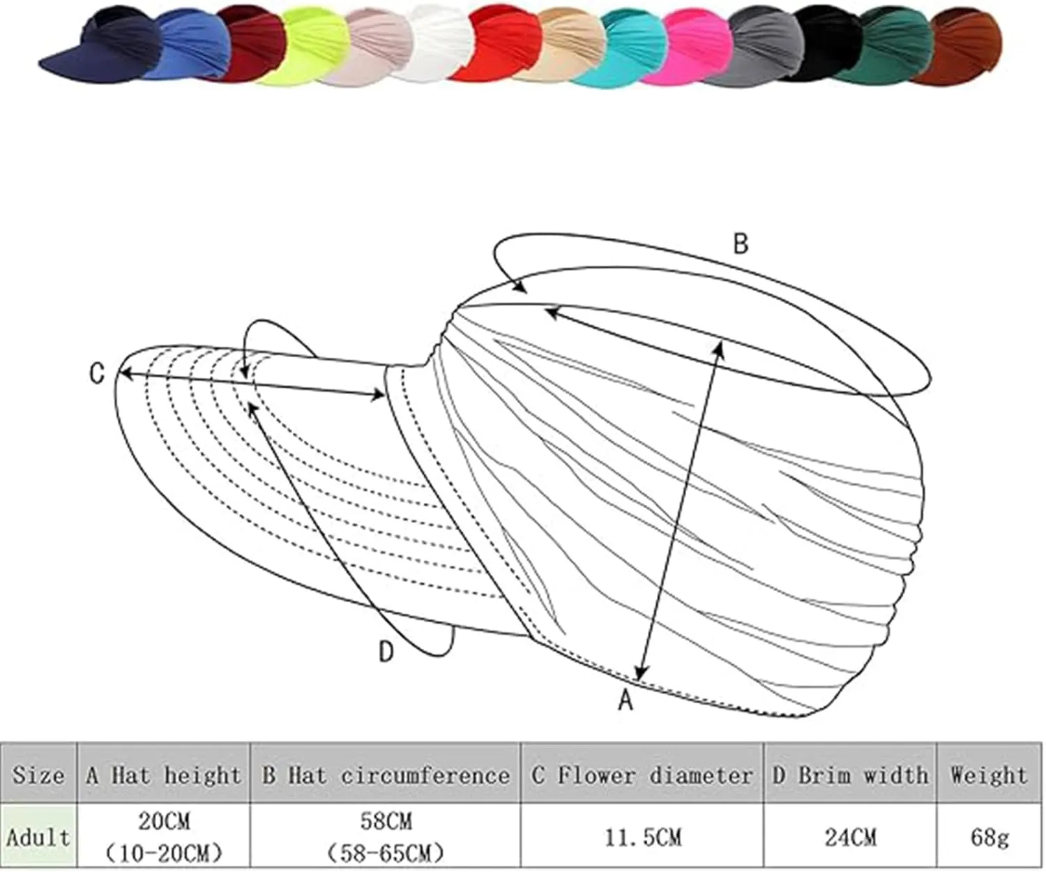 Peshoriadm Summer Women’s Sun Hat, Elastic Top Ponytail Cap with Adjustable Wide Brim Visor for Outdoor Sports & Travel