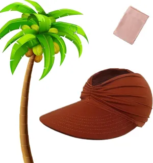Peshoriadm Summer Women's Sun Hat, Peshoriadm Elastic Top Ponytail Sun Beach Hats, Beach Travel Sun Wide Brim Cap