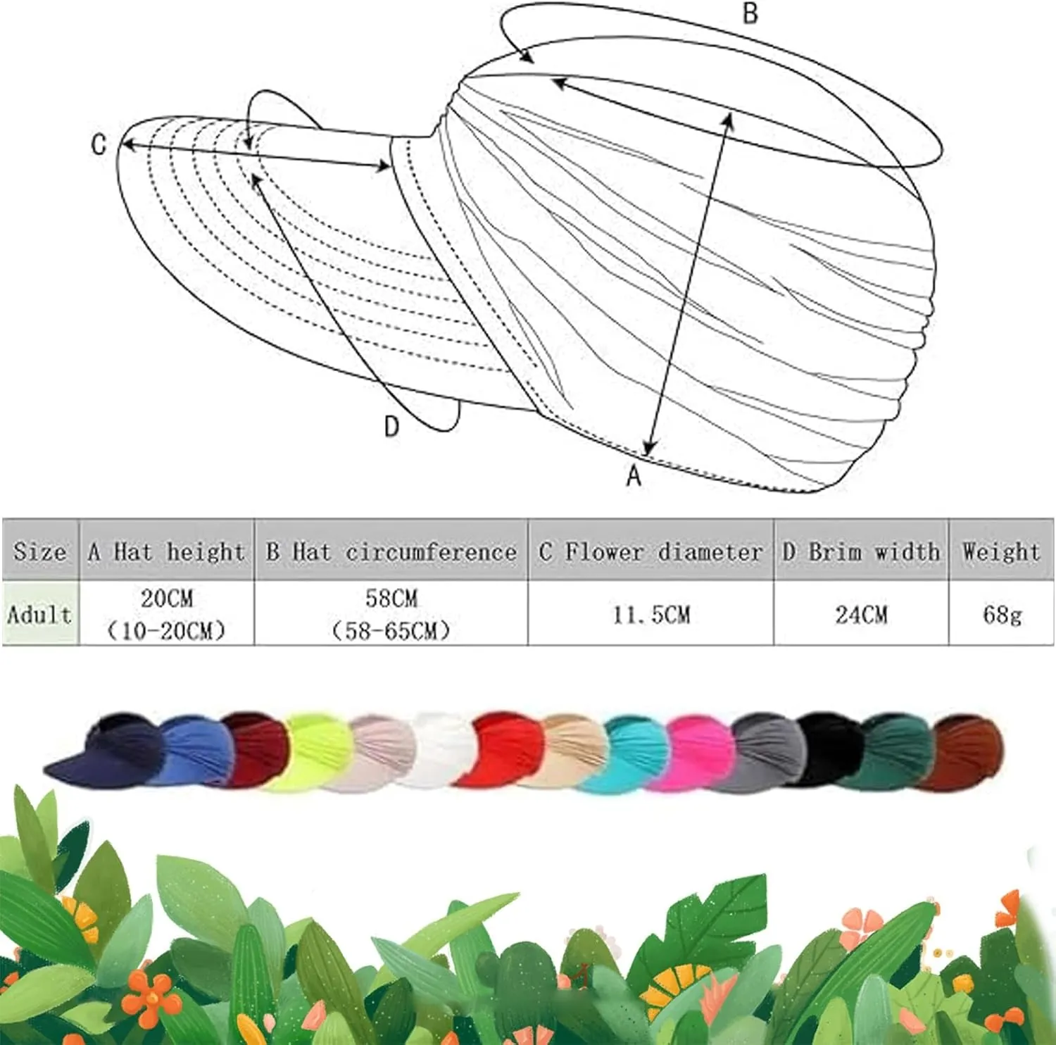 Peshoriadm Summer Women's Sun Hat, Peshoriadm Elastic Top Ponytail Sun Beach Hats, Beach Travel Sun Wide Brim Cap