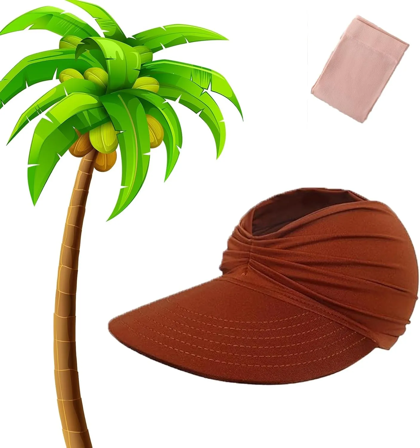 Peshoriadm Summer Women's Sun Hat, Peshoriadm Elastic Top Ponytail Sun Beach Hats, Beach Travel Sun Wide Brim Cap