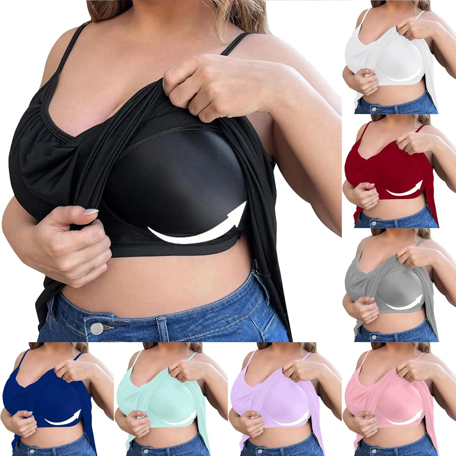 Plus Size Tank Tops with Built in Bra for Women Padded Sexy Camisole Shelf Bras Casual Basic Undershirt 2025