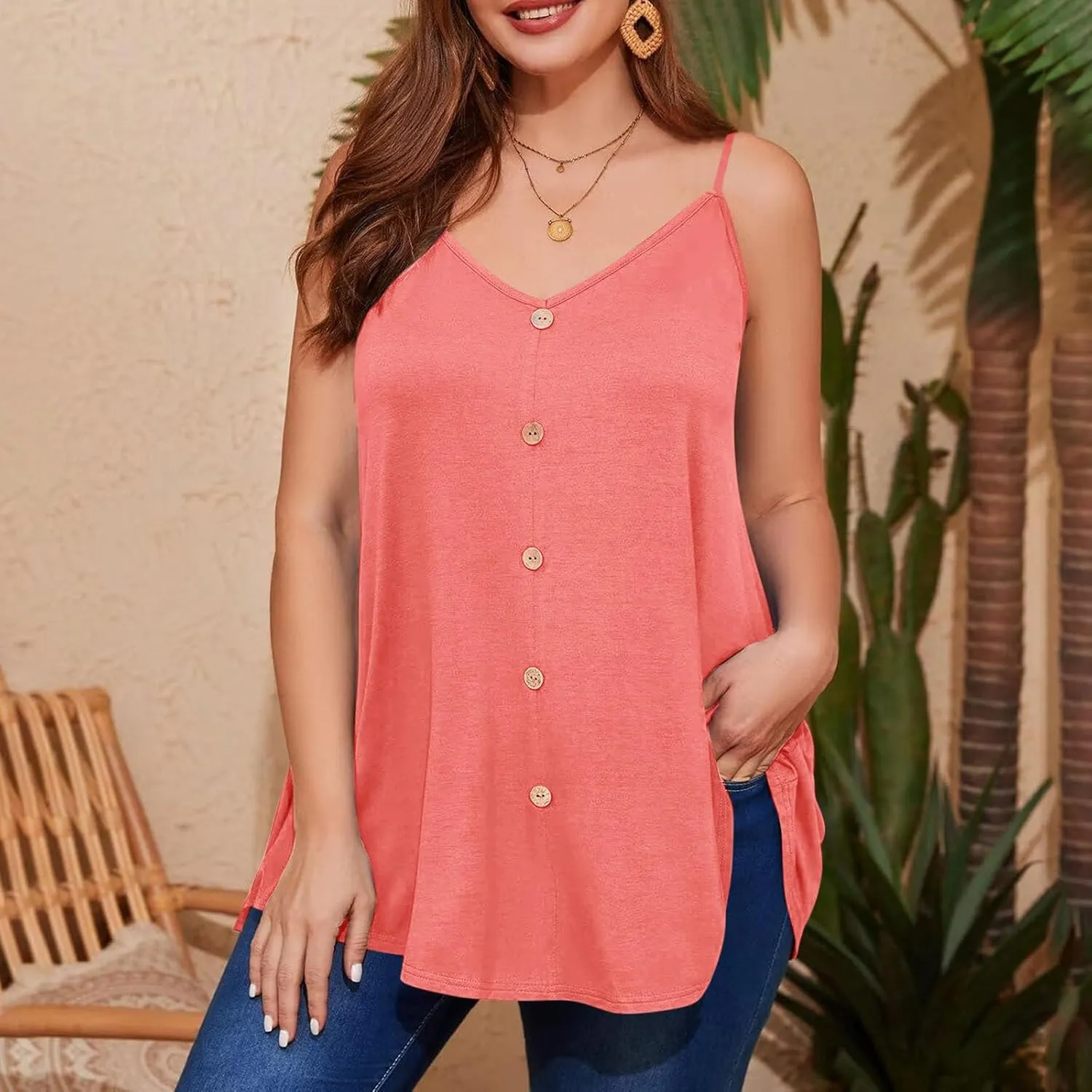 Plus Size Tank Tops Womens Trendy V Neck Cami Shirts Casual Sleeveless Tee Blouses Cute Clothes Loose Fit Flowy Tunics