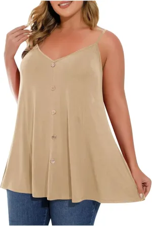 Plus Size Tank Tops Womens Trendy V Neck Cami Shirts Casual Sleeveless Tee Blouses Cute Clothes Loose Fit Flowy Tunics