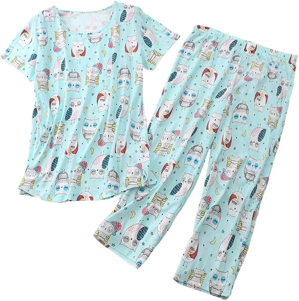 PNAEONG Women’s Pajama Set - Sleepwear Tops with Capri Pants Casual and Fun Prints Pajama Sets SY215-Purple-XL
