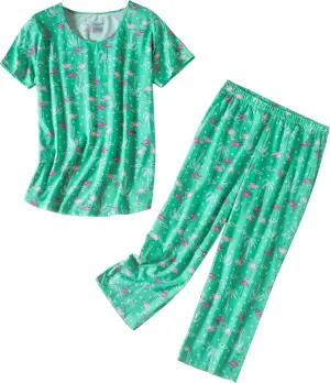 PNAEONG Women’s Pajama Set - Sleepwear Tops with Capri Pants Casual and Fun Prints Pajama Sets SY215-Purple-XL