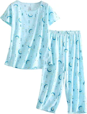PNAEONG Women’s Pajama Set - Sleepwear Tops with Capri Pants Casual and Fun Prints Pajama Sets SY215-Purple-XL