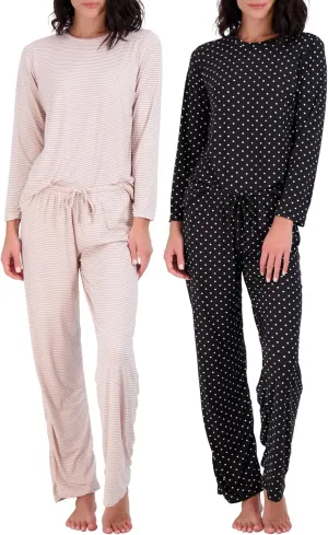 Real Essentials 2 Pack: Women's Pajama Set - Choose from Short Sleeve with Pocket or Long Sleeve without Pocket
