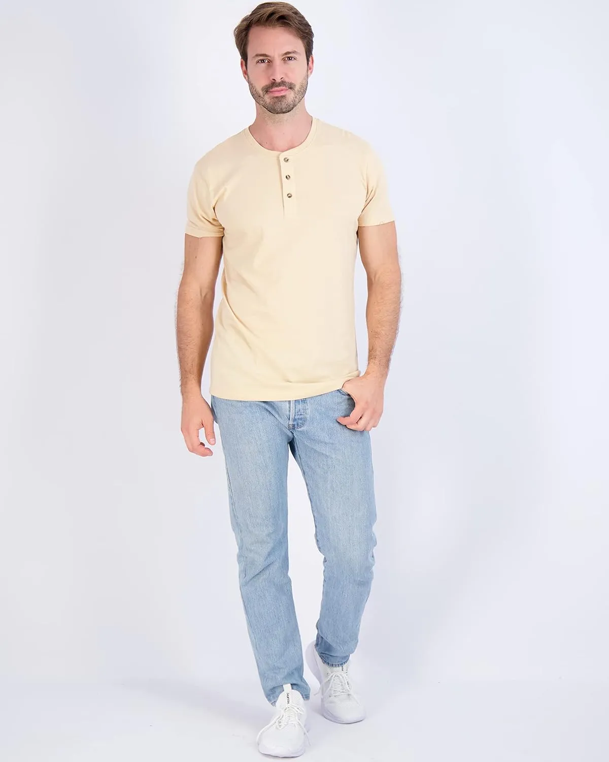 Real Essentials 3 Pack: Men's Cotton Short & Long Sleeve Henley T-Shirt Performance Activewear (Available in Big & Tall)