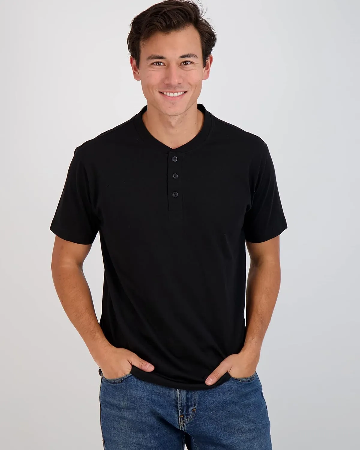 Real Essentials 3 Pack: Men's Cotton Short & Long Sleeve Henley T-Shirt Performance Activewear (Available in Big & Tall)