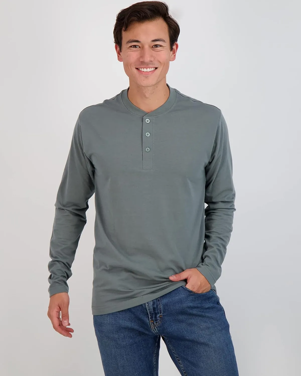 Real Essentials 3 Pack: Men's Cotton Short & Long Sleeve Henley T-Shirt Performance Activewear (Available in Big & Tall)